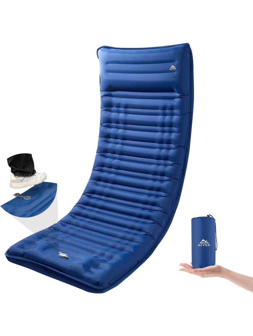 Camping Sleeping Pad - 4.7 Inch Inflatable, Waterproof, Built-in Pump